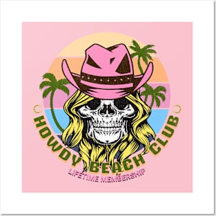 Howdy Cowgirl Skull Beach Club Posters and Art